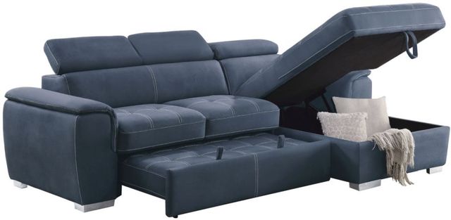 Mazin Furniture Ferriday 2-Piece Blue Right-Arm Facing Pullout Sleeper Sectional and Chaise with Hidden Storage-1