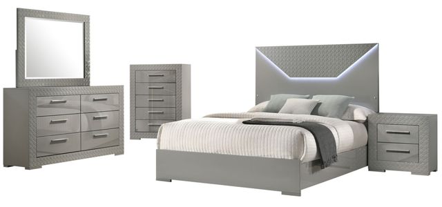Coaster® Ives 5-Piece Gray High Gloss Queen Panel Bedroom Set-0