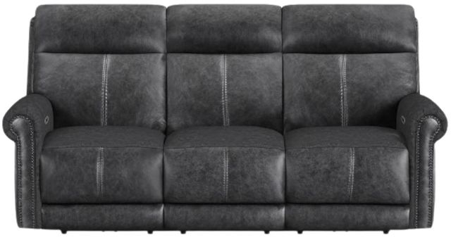 Flexsteel® Alexander Weathered Gray Leather Power Reclining Sofa with Console, Power Headrest and Lumbar-3