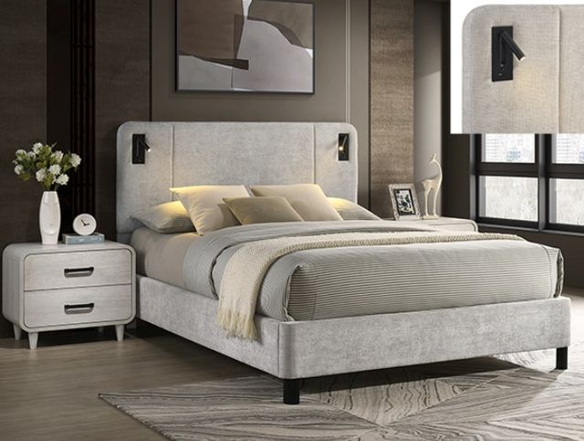 Crown Mark Freya Light Gray King Upholstered Panel Bed-1
