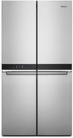 Front view of the Whirlpool® 36 in. 19.4 Cu. Ft. Fingerprint Resistant Metallic Steel Counter Depth French Door Refrigerator