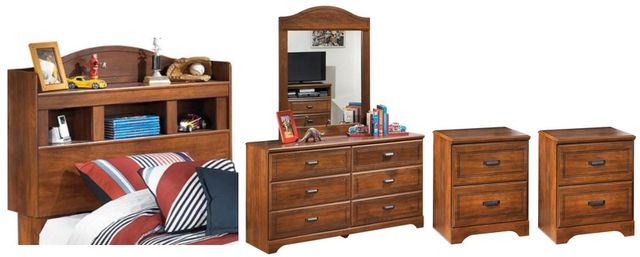 Signature Design by Ashley® Barchan 5-Piece Medium Brown Twin Bookcase Headboard Bed Set-0