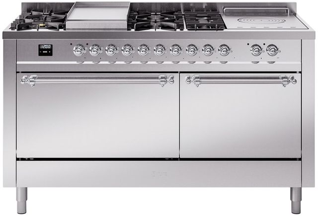 Ilve® Nostalgie II Series 60" Stainless Steel Pro Style Dual Fuel Range-0