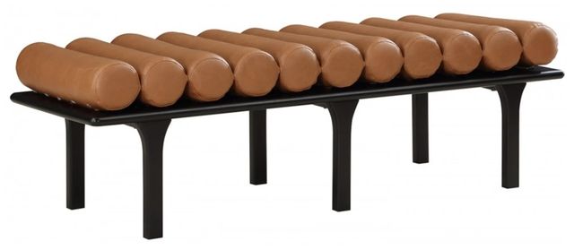 Meridian Furniture Landon Cognac/Black Vegan Leather Bench-0