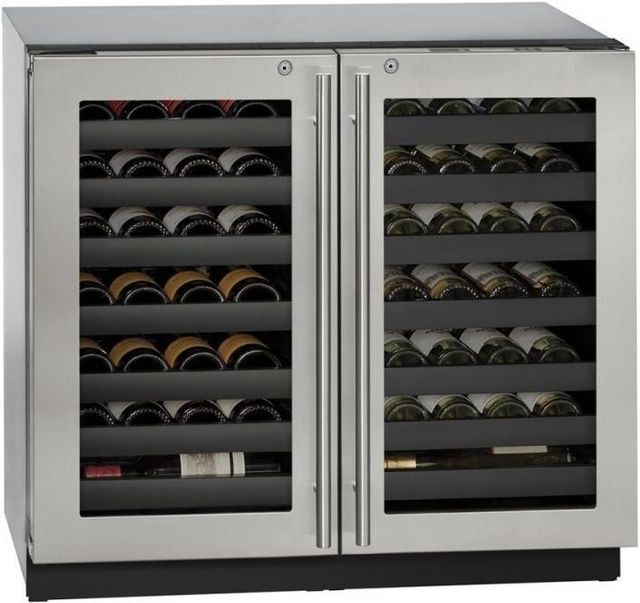 U-Line 3000 Series 36" 7 Cu. Ft. Stainless Steel Wine Cooler with Double Solid Doors-0