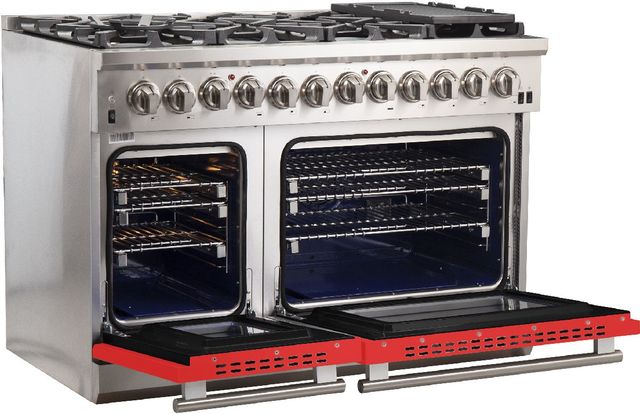 FORNO® Capriasca 48" Stainless Steel Pro Style Dual Fuel Range with Red Door-3