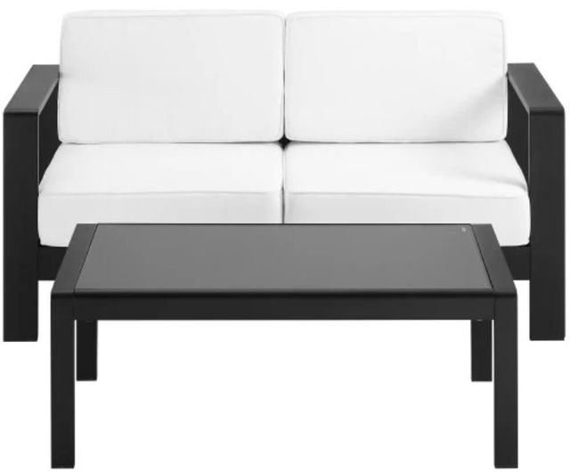 Linon Key 2-Piece Black/White Aluminum/Fabric Outdoor Conversation Set-3