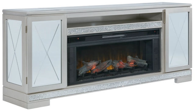 Signature Design by Ashley® Flamory Metallic Silver 72" TV Stand with Electric Fireplace-0
