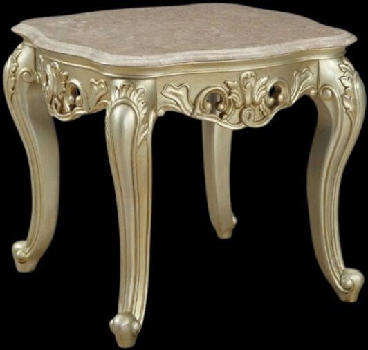 ACME Furniture Gorsedd Brown Marble Top End Table with Golden Ivory Base-0