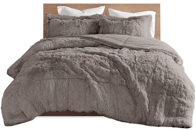 Olliix by Intelligent Design Malea Grey Twin/Twin XL Shaggy Faux Fur Comforter Mini Set-0