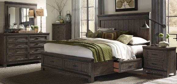 Liberty Furniture Thornwood Hills 5-Piece Rock Beaten Gray Queen Two-Sided Storage Bedroom Set-0