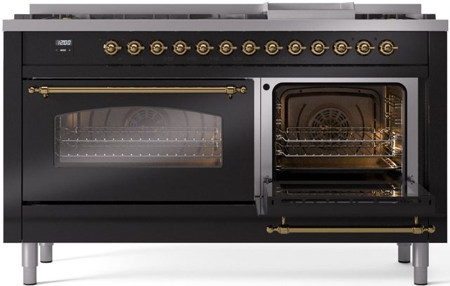 Ilve® Nostalgie II Series 60" Glossy Black Pro Style Dual Fuel Range-3