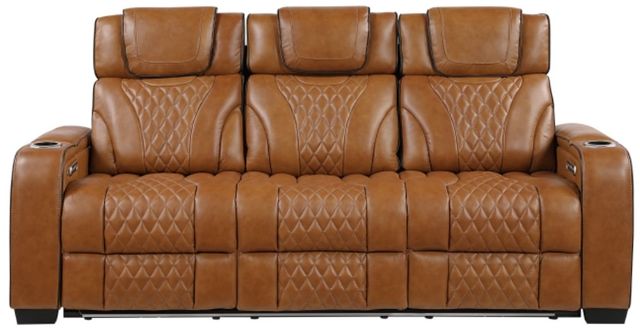 Homelegance® Apex Brown Double Power Reclining Sofa with Center Drop-Down Cup Holders-2