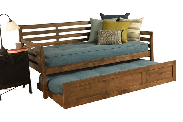 Kodiak Furniture Boho Linen Aqua/Rustic Walnut Twin Daybed with Mattress -0