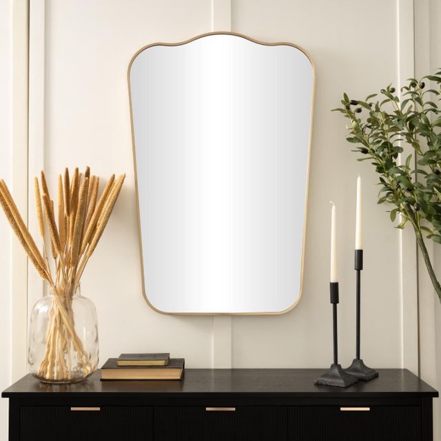 Deco Marche Gold Aluminum Rectangular Arched Wall Mirror with Thin Frame -1