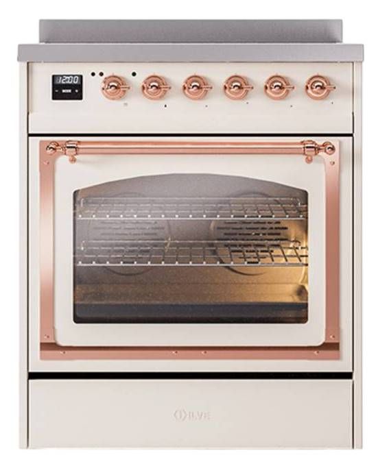 Ilve® Nostalgie II Noblesse 30'' Antique White Pro Style Induction Range with Copper Trim-1