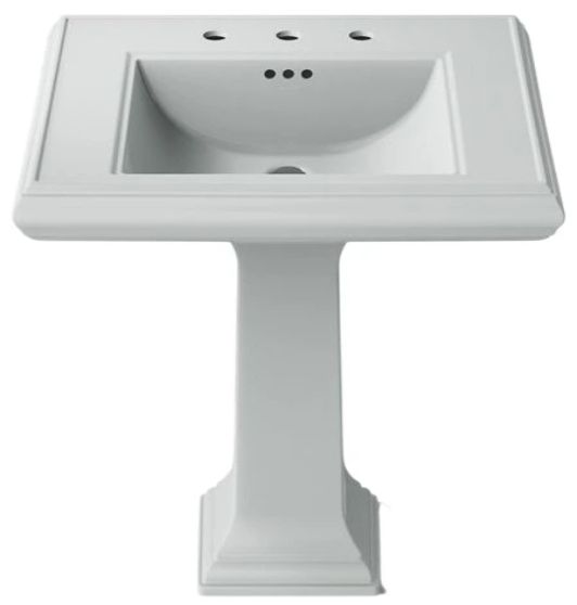 Kohler Memoirs® Classic Ice Grey 27.25" Rectangular Pedestal Bathroom Sink Widespread Faucet Holes-1