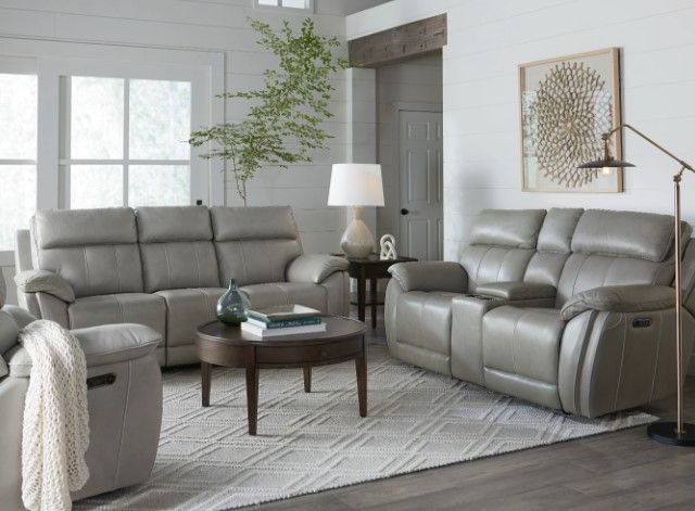 Bassett® Furniture Club Level Levitate Nickel Leather Power Reclining Sofa-3