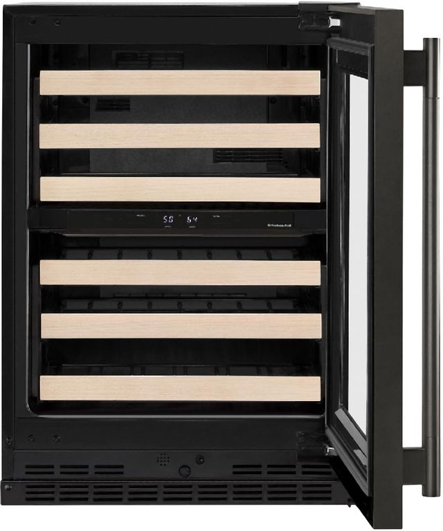 Kitchenaid® 24" Black Ore Built-In Wine Cooler With Full-Extension Wood-Front Racks-2
