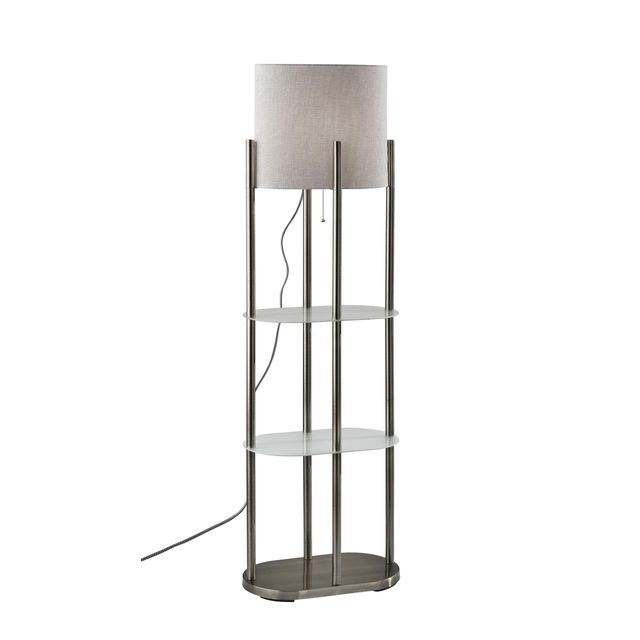 Adesso® Norman Brushed Steel Shelf Floor Lamp-0