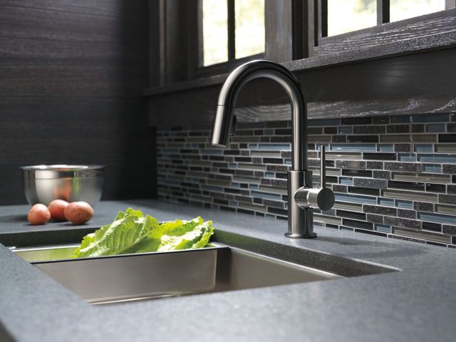 Delta Trinsic® Black Stainless Single Handle Pull-Down Bar/Preparation Faucet with Limited Swivel-1