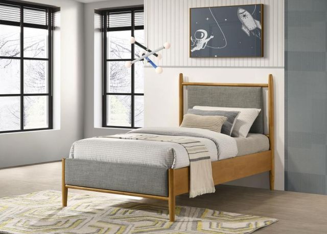 Coaster® Mason Gray/Light Brown Twin Upholstered Panel Bed-0