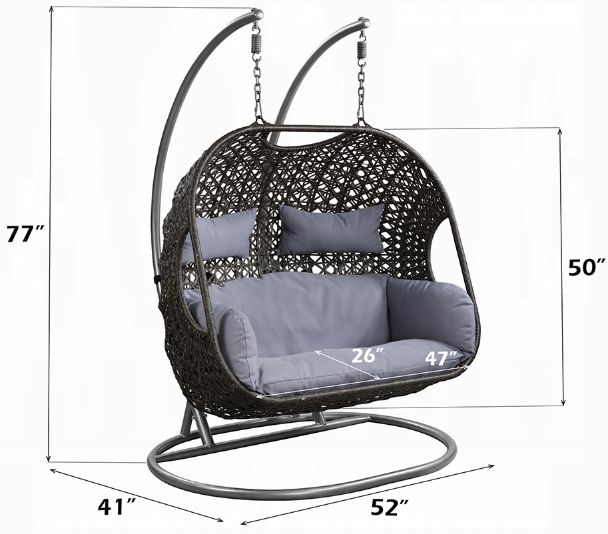 ACME Furniture Vasant Black Fabric/Metal/Wicker Outdoor Hanging Chair-2