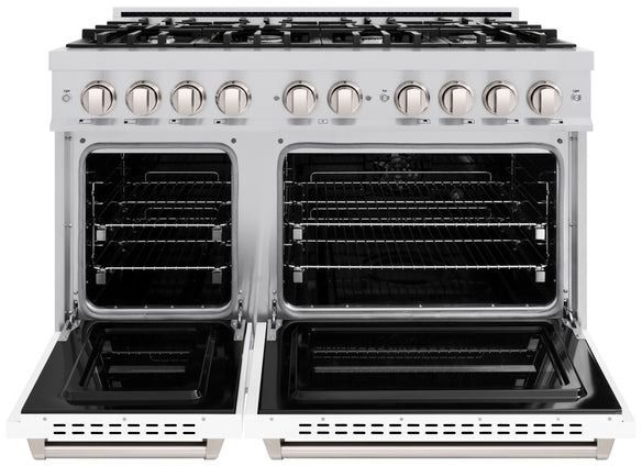 ZLINE Classic 48" Stainless Steel Pro Style Gas Range with White Matte Door-1