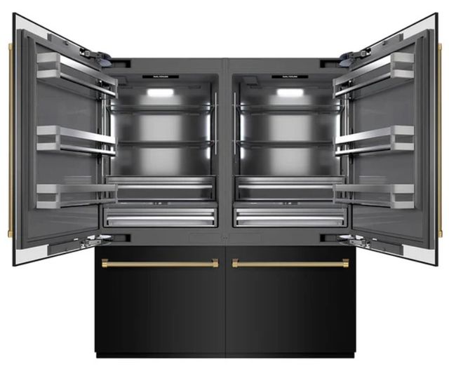 ZLINE Autograph Edition 72"  39.6 Cu. Ft. Black Stainless Steel French Door Built-In Bottom Freezer Refrigerator with Water Dispenser and Ice Maker in Graphite Gray Interior and Polished Gold Helix Handles-2