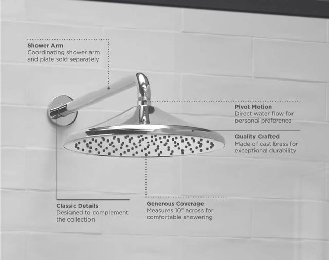 DXV Oak Hill® Brushed Nickel Single Function 10" Round Rain Can Showerhead-2
