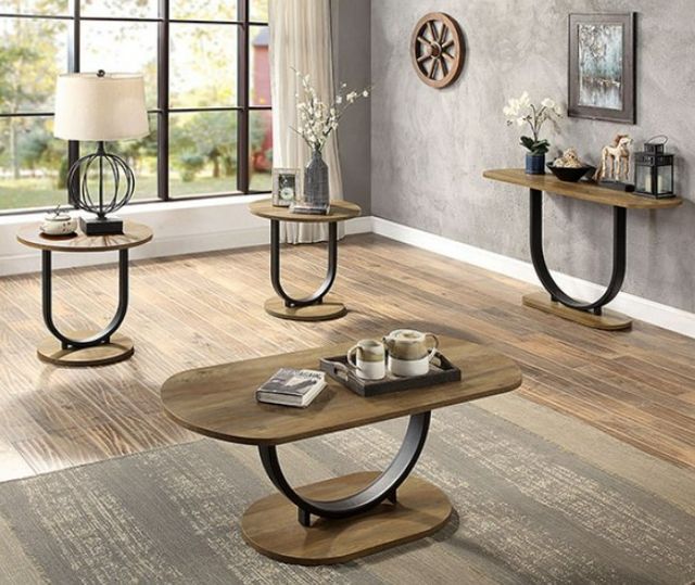Furniture of America® Olbia 3-Piece Rustic Oak/Sand Black Living Room Table Set-3