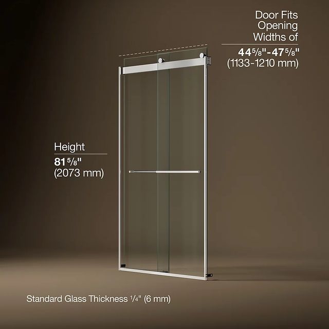 KOHLER Levity® Plus Bright Polished Silver 82" x 45" - 48" Frameless Sliding Shower Door-2