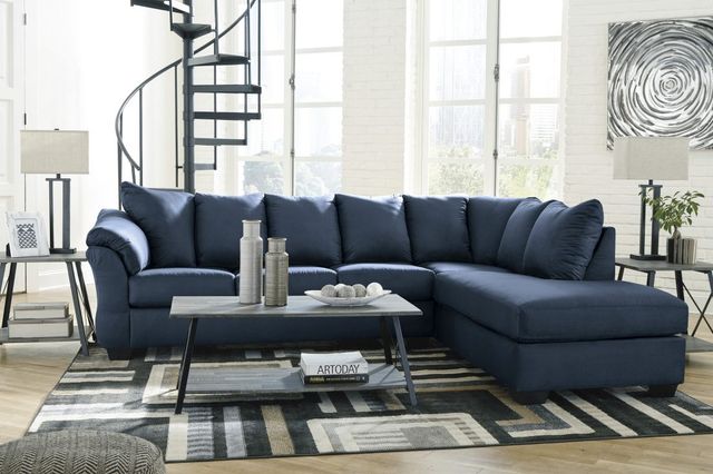Signature Design by Ashley® Darcy 2-Piece Blue Right-Arm Facing Sofa Sectional and Chaise-4