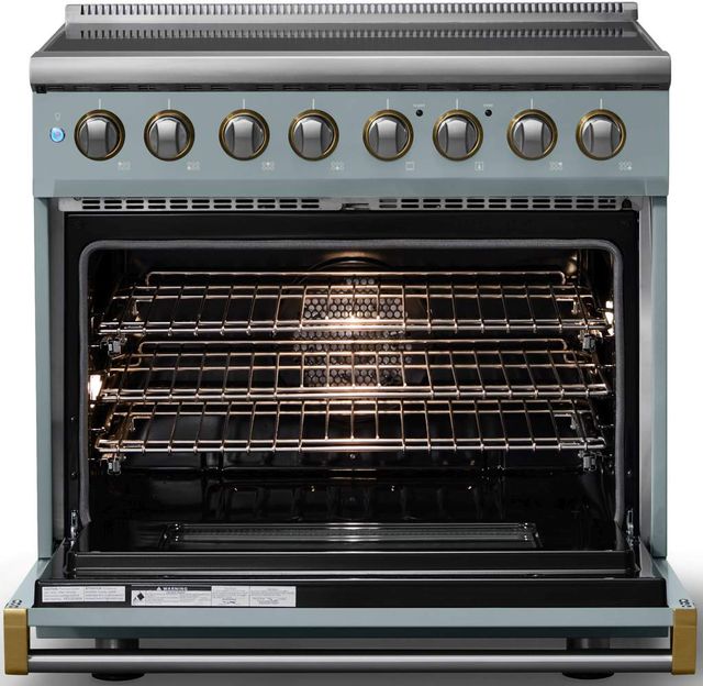 Viking® 5 Series 36" Novembery Sky Pro Style Induction Range with Brushed Brass Trim-1