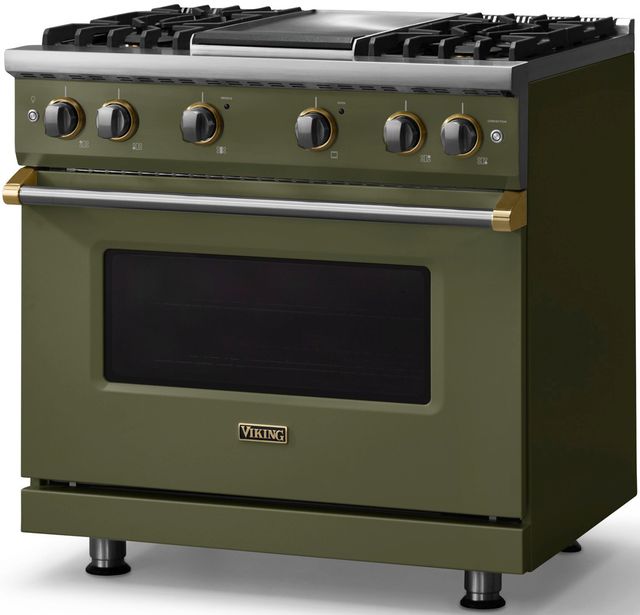 Viking® 5 Series 36" Martini Pro Style Gas (NG) Range with Brushed Brass Trim-2