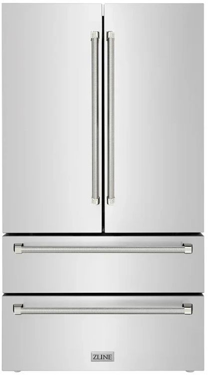 ZLINE Autograph Edition 36" 22.5 Cu. Ft. Fingerprint-Resistant Stainless Steel Counter Depth French Door Refrigerator with Ice Maker and Polished Nickel Helix Handles-0