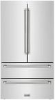 ZLINE Autograph Edition 36" 22.5 Cu. Ft. Fingerprint-Resistant Stainless Steel Counter-Depth French Door Refrigerator with Ice Maker and Polished Nickel Helix Handles-0