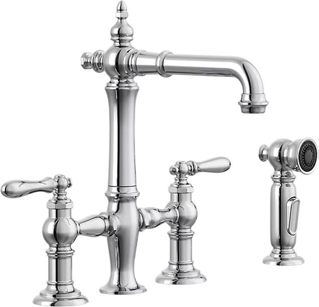 KOHLER® Artifacts® Polished Chrome 3-Hole Bridge Bar Sink Faucet with Side Sprayer-0