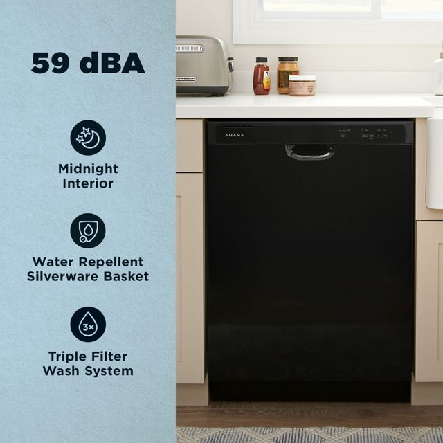 Amana® 24" Black Front Control Built In Dishwasher with Midnight Interior-9