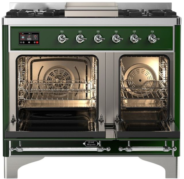 Ilve® Majestic III 40" Emerald Green Pro Style Dual Fuel Natural Gas Range with Triple Glass Door and Chrome Trim-1