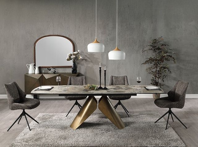 ACME Furniture Malika Ceramic Top Dining Table with Copper Cross Brushed Base-1