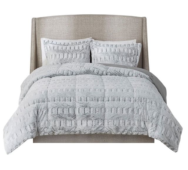 Olliix by Madison Park Gia Grey Twin/Twin XL Back Print Long Fur Comforter Mini Set-0