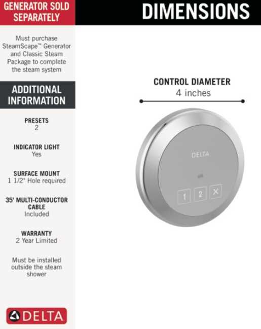 Delta Universal Showering Lumicoat® Chrome Round Exterior Steam Control-1