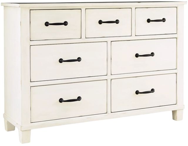 Signature Design by Ashley® Braunter Aged White Dresser and Mirror Set-3