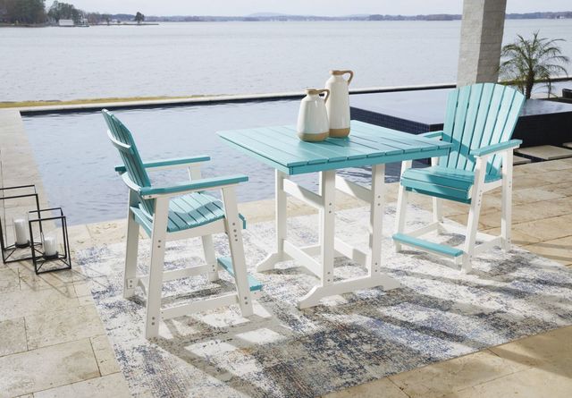 Signature Design by Ashley® Eisely Turquoise Outdoor Counter Height Dining Table with White Base-3