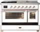 Ilve® Majestic III 48" White Pro Style Dual Fuel Natural Gas Range with 5 Black Brass Burners and Copper Trim-4
