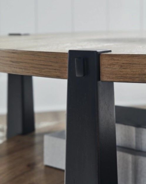 Signature Design by Ashley® Ridgester Light Brown Cocktail Table with Black Base-2