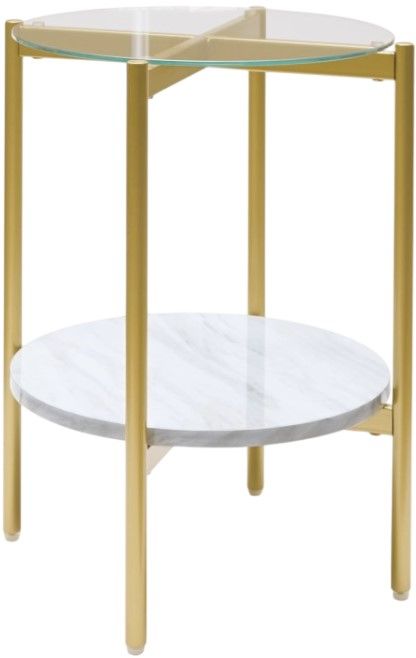 Signature Design by Ashley® Wynora Glass Top Round End Table with Gold Legs and Marble Shelf-0