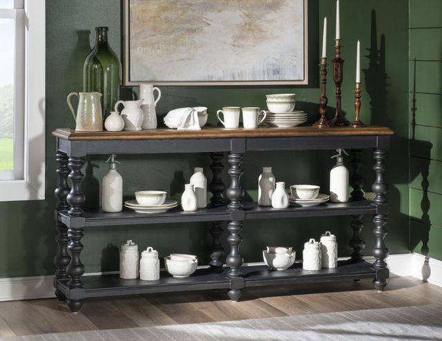Legacy Classic Vintage Market Barnwood Oak Console Table with Kettle Black Base-3