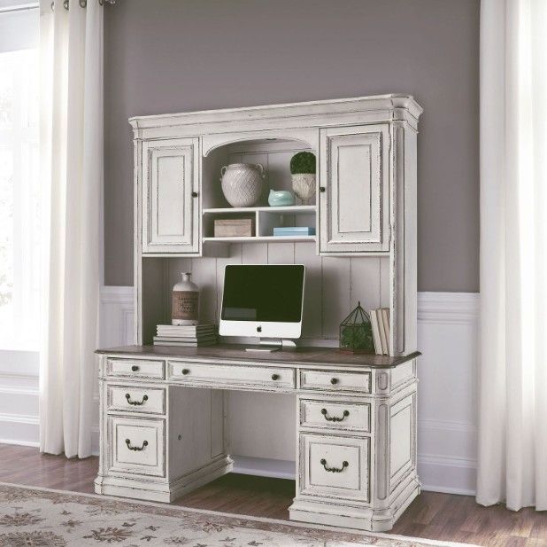 Liberty Furniture Magnolia Manor Antique White/Weathered Bark Credenza and Hutch-1